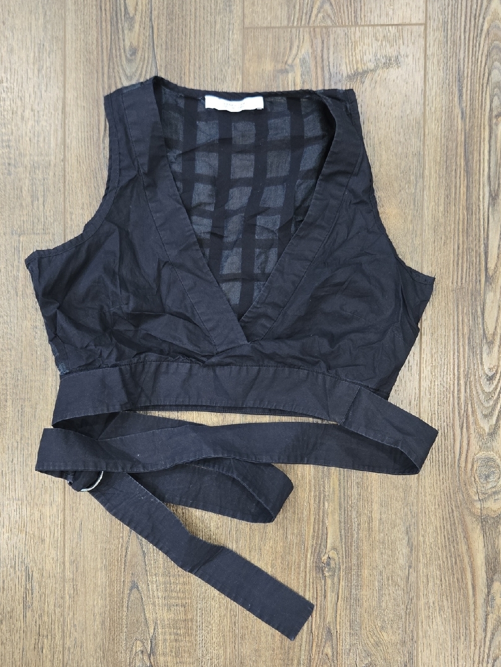 DEREK LAM | Black Sheer Back Silk & Cotton Crop Top